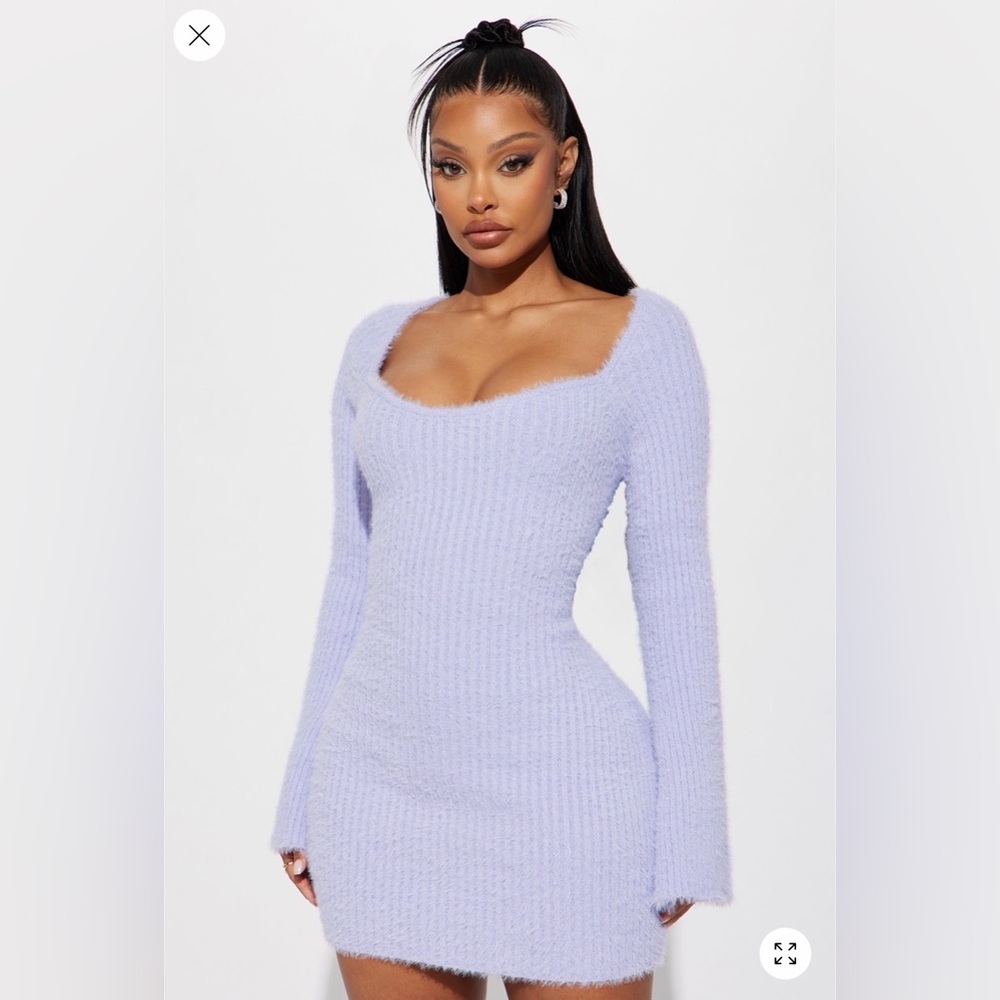 Long Sleeve Sweater Sweetheart, Amirah Cozy Mini Dress in Lavender, Size S,